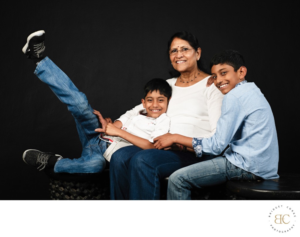 Grandmother with Her Two Grandsons Laughing