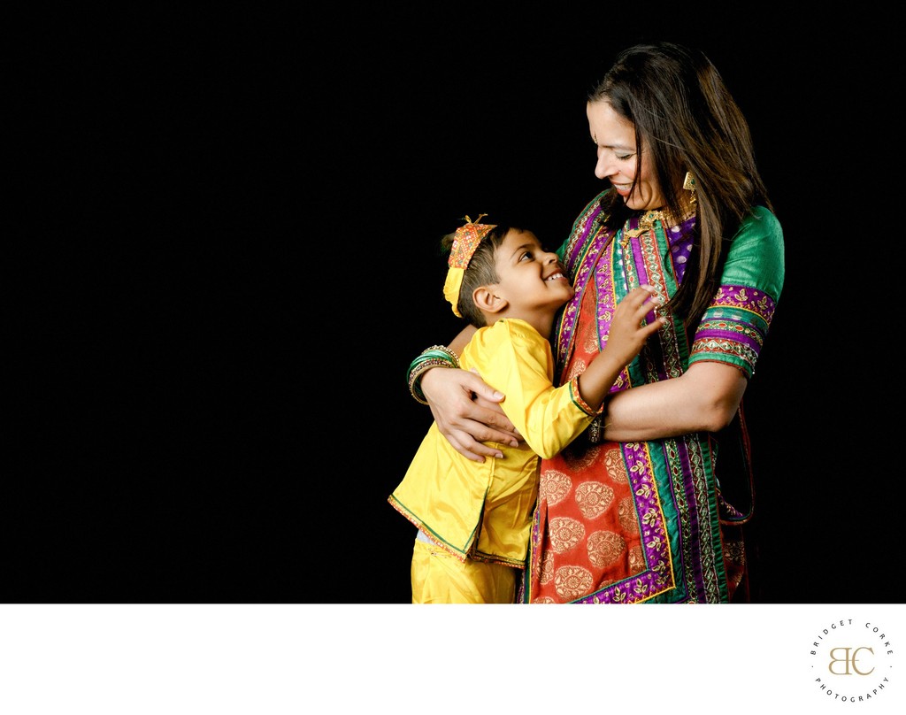 Mum and Son in Traditional Colourful Attire