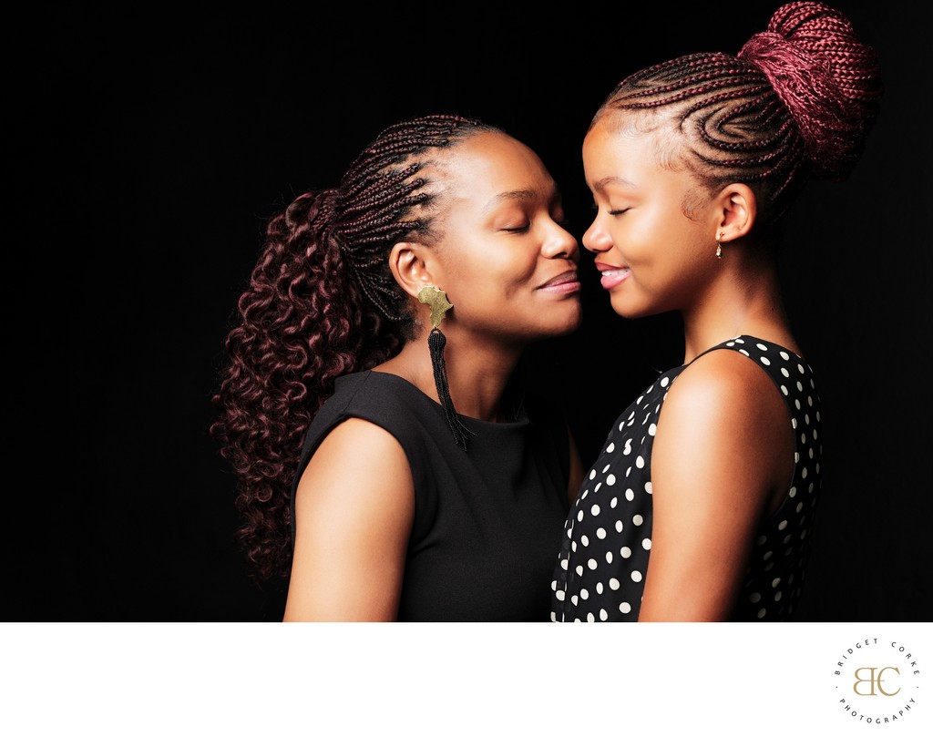 Mother and daughter near enough to smile