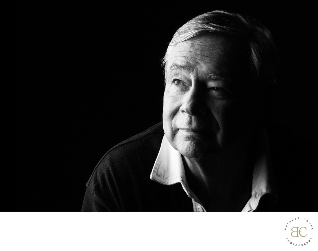 Black and white portrait study of an older man
