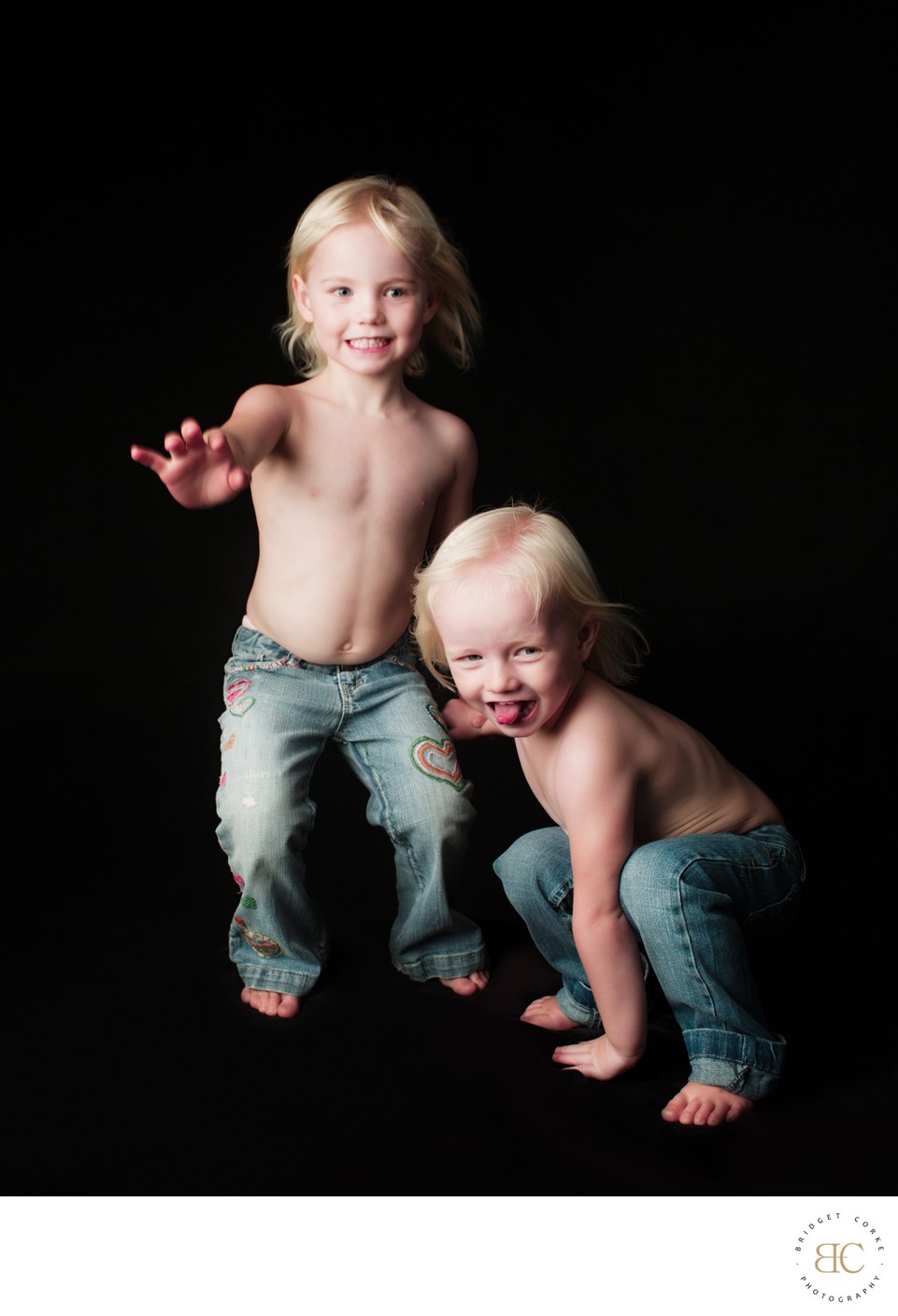 Laughing Topless Little Girls Jeans