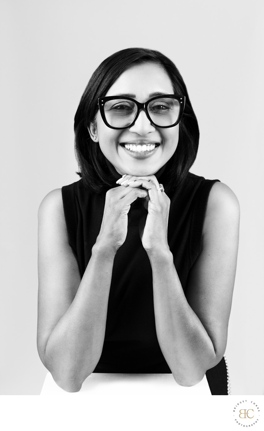 Bright and Confident Black-and-White Headshot