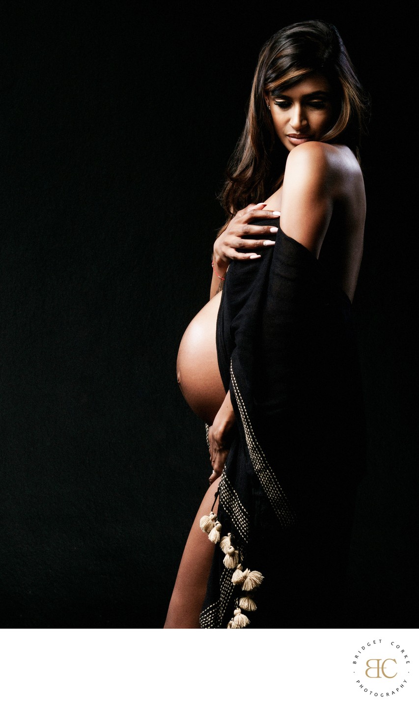 Graceful Maternity Portrait with Black Drape