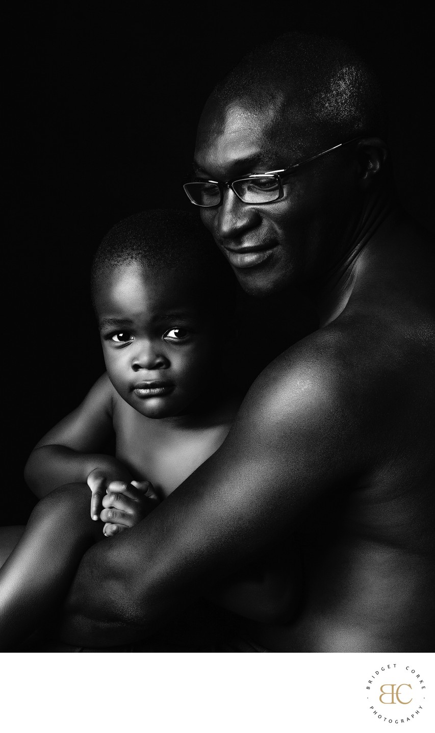 Father and Son Portrait in Black-and-White