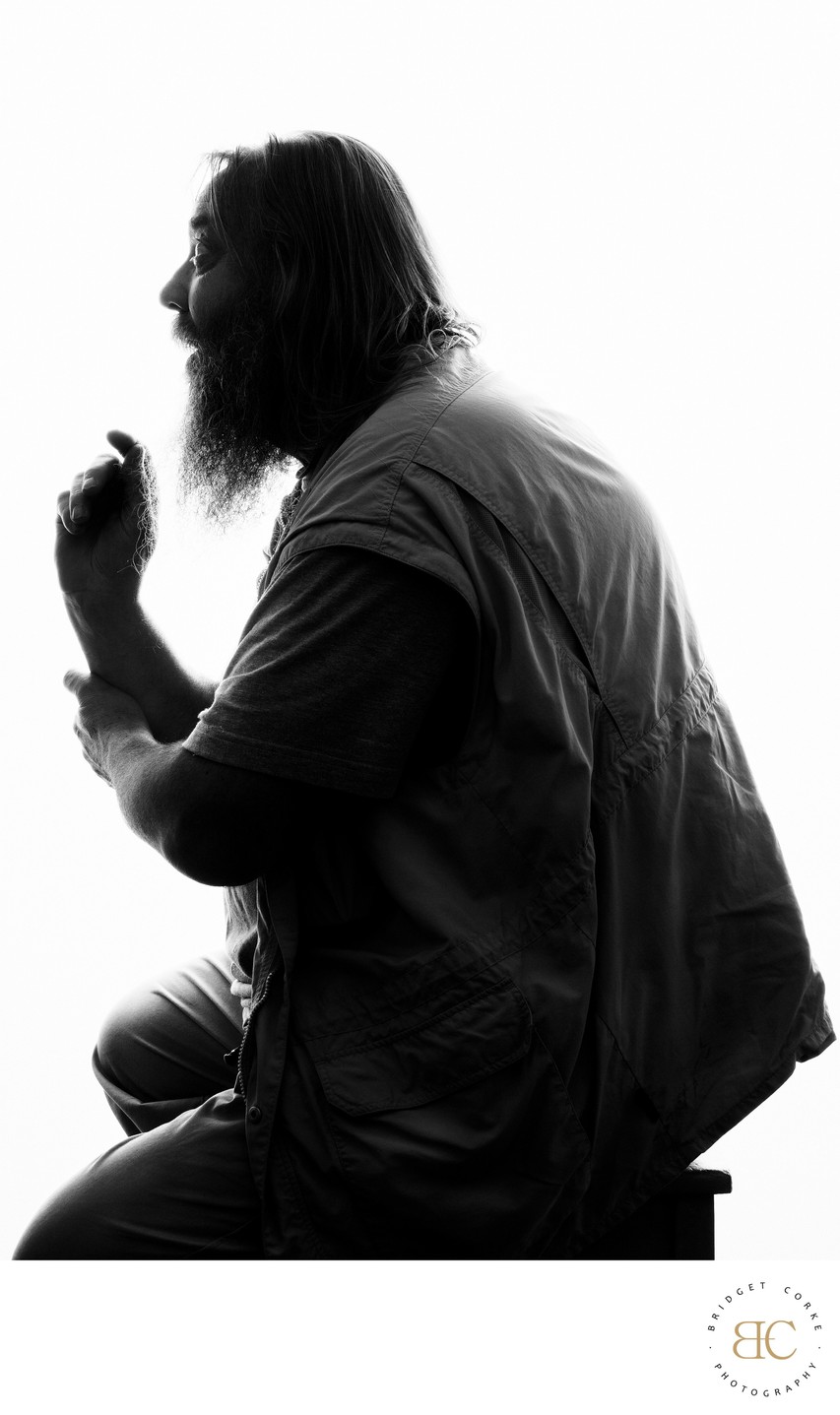 Silhouette Portrait of Artist Willem Boshoff in Profile