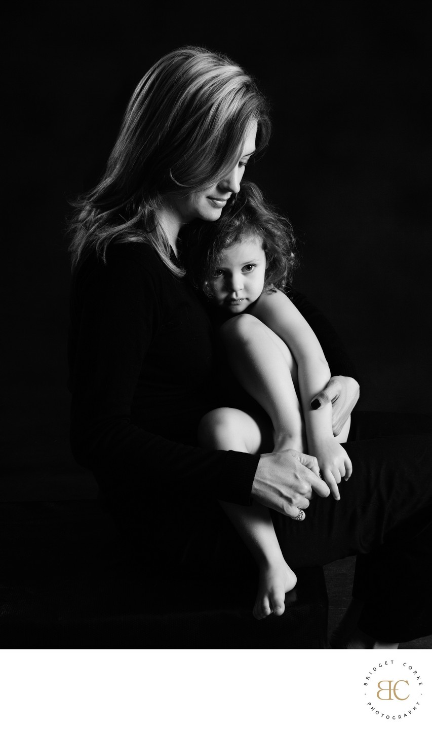 Tender Black-and-White Mother and Daughter Portrait