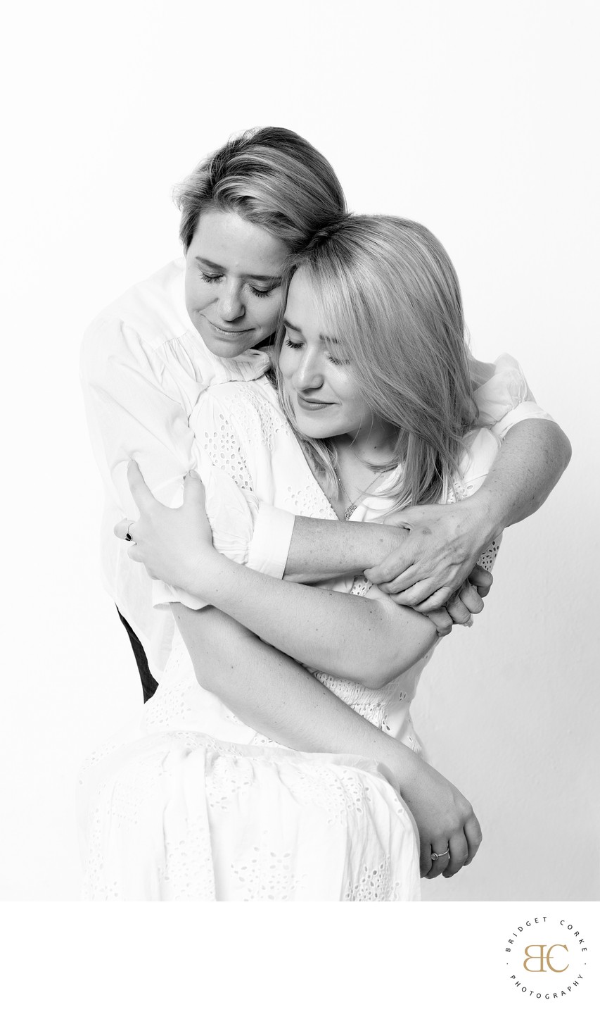 Loving Mother and Daughter Black-and-White Portrait