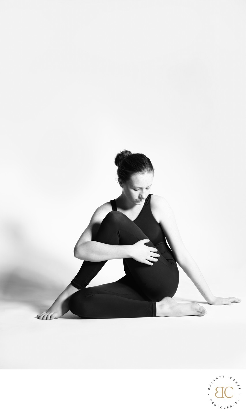 Contemplative Dancer in Black and White