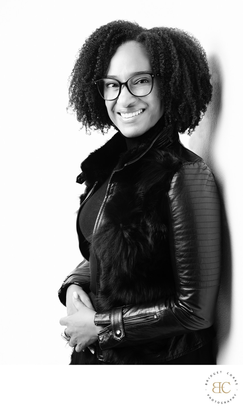 Chic Black-and-White Portrait with Natural Hair