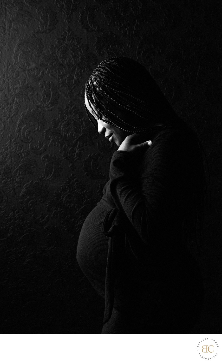 Moody Maternity Portrait with Braided Hair