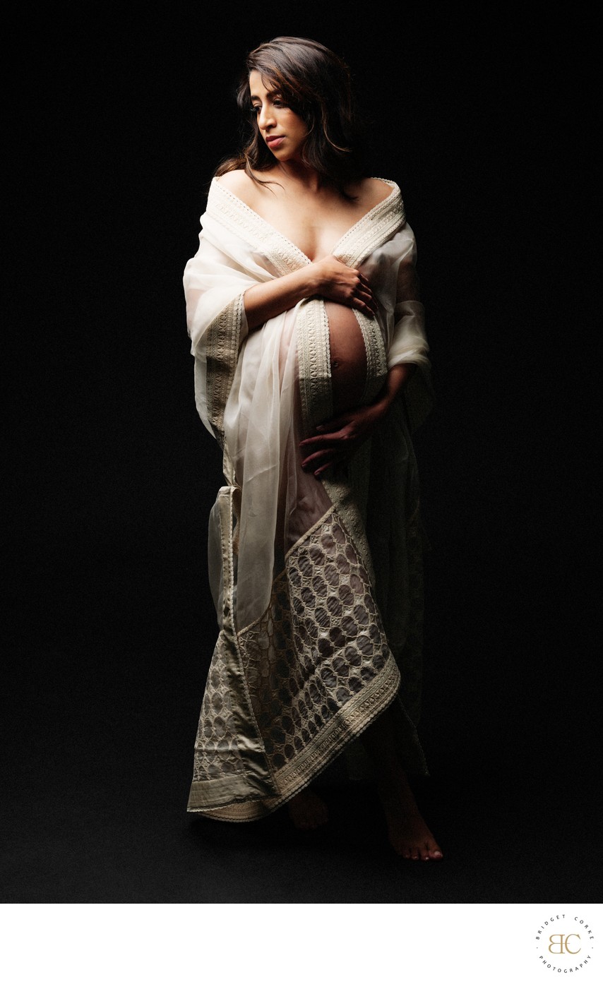 Maternity Portrait in Embroidered Sheer Robe