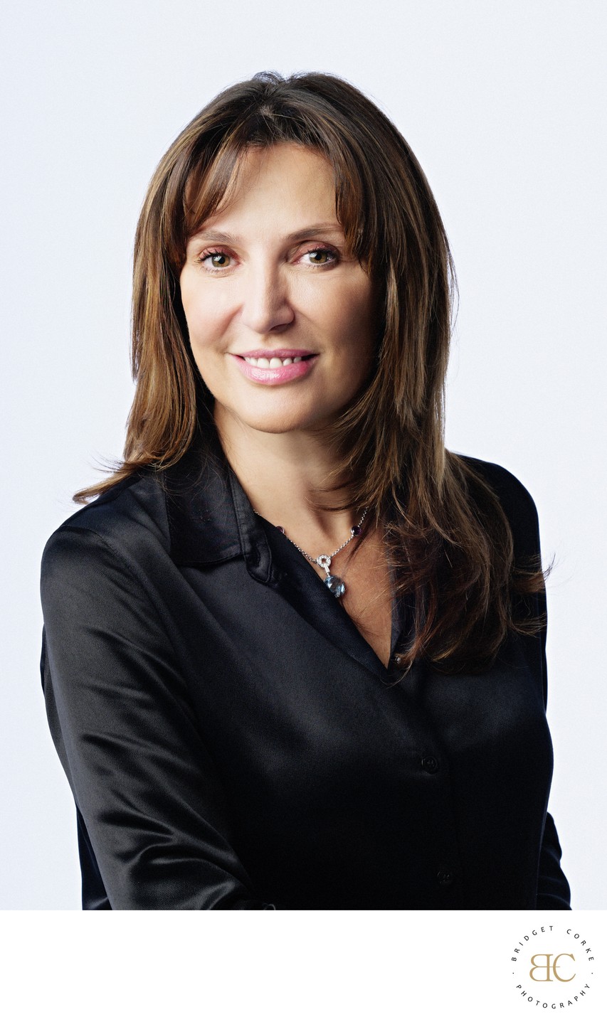 Elegant Headshot in Silk Black Blouse
