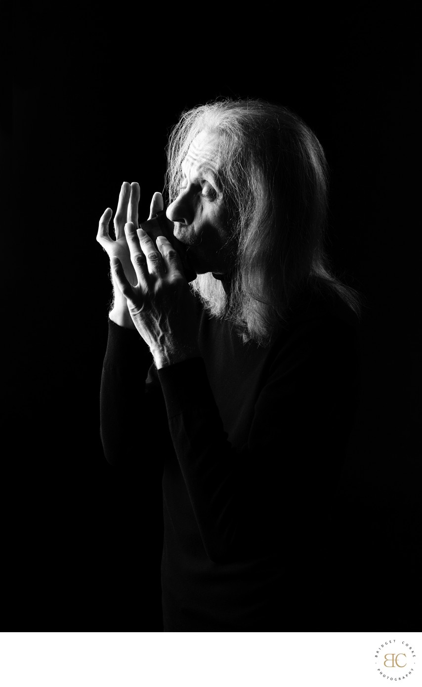 Artistic Black-and-White Musician Portrait