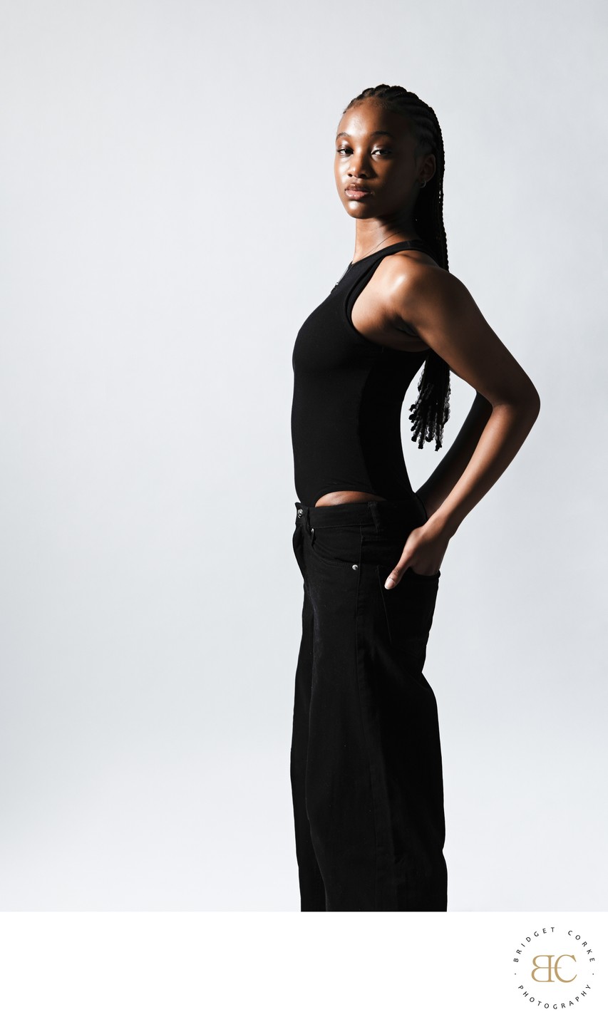 Studio Fashion Portrait in Black Bodysuit