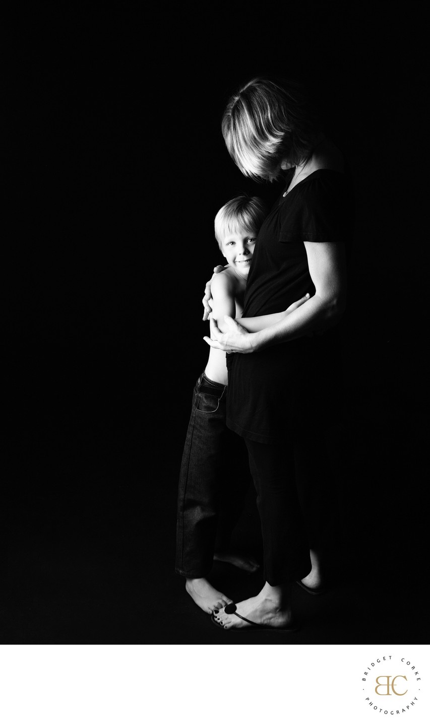 Mother and son silhouette in stillness