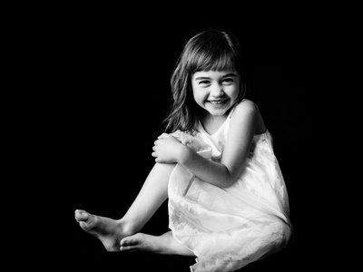 Smiling Barefoot Girl White Dress