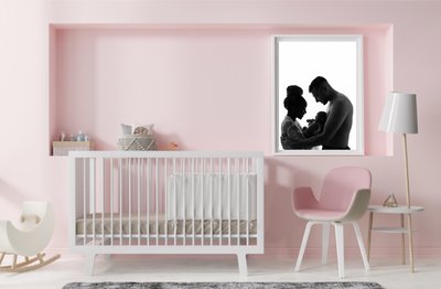 Silhouette Print Framed Pink Baby Bedroom