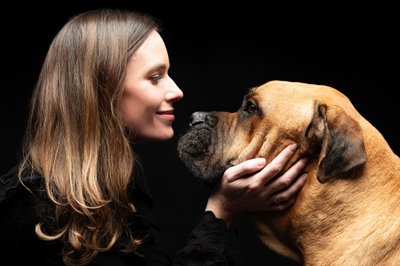 Old Bullmastiff Dog & Woman