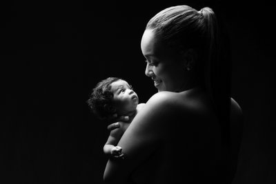 Mother's Gaze: Tender Newborn Bond in B&W