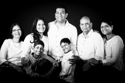 Joyful Multigenerational Family in Monochrome