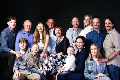 Large Family Gathering Portrait in Casual Denim