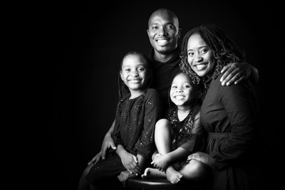 Joyful Family Portrait in Monochrome