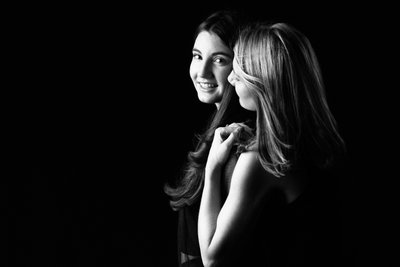 Intimate Mother and Daughter Black and White Portrait