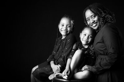 Loving Mother and Daughters Black and White Portrait