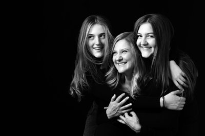 Lively Mother and Daughters Black and White Portrait