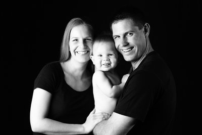 Radiant Family Portrait in Black and White