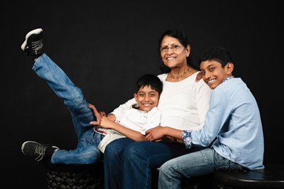 Grandmother with Her Two Grandsons Laughing