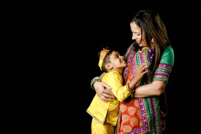 Mum and Son in Traditional Colourful Attire
