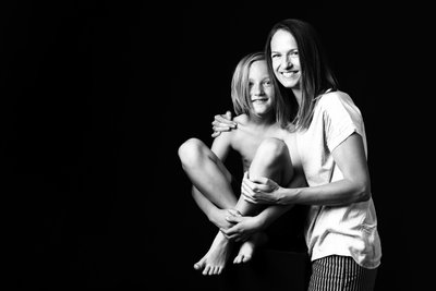Relaxed Mother and Son in Black and White