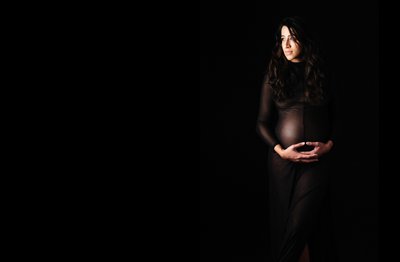 Classic Maternity Portrait in Sheer Black Gown