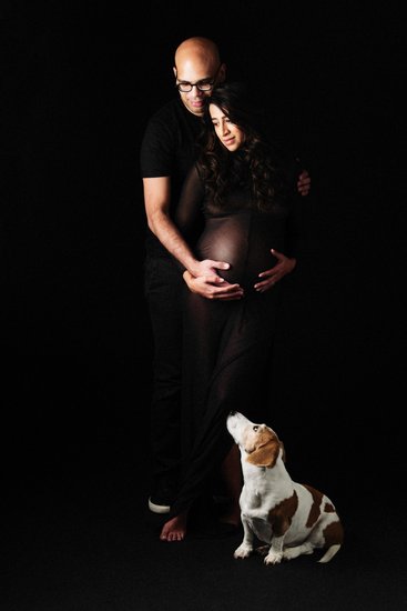 Maternity Portrait with Partner and Family Dog