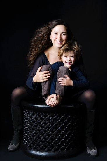 Seated Mum and Son with Windswept Hair
