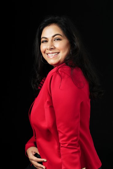 Vibrant Headshot in Striking Red Blazer