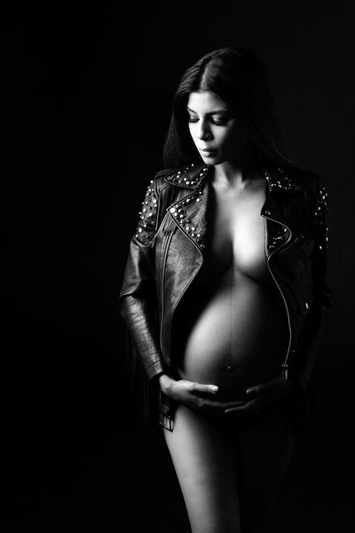 Bold Maternity Portrait in Black Leather