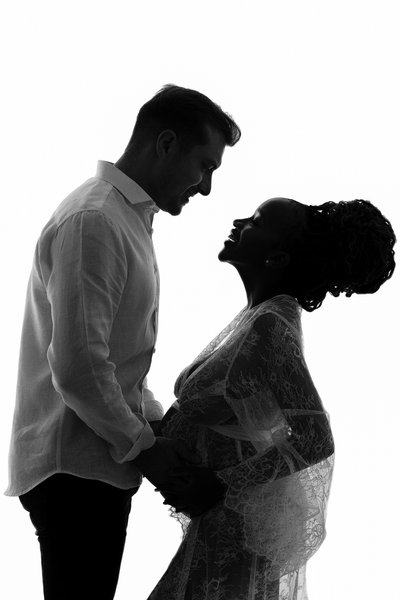 Silhouette Couple Maternity Portrait in Lace