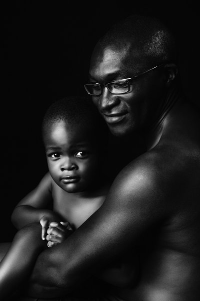 Father and Son Portrait in Black-and-White