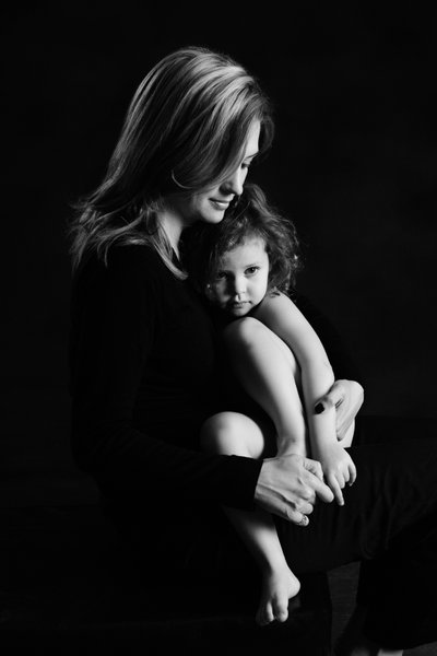 Tender Black-and-White Mother and Daughter Portrait