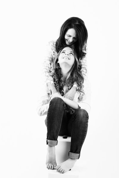 Playful Mother and Daughter Black-and-White Portrait