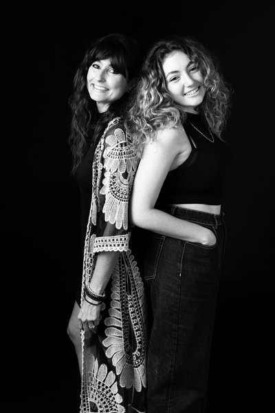 Stylish Mother and Daughter Black and White Portrait