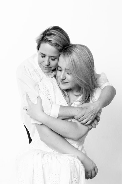 Loving Mother and Daughter Black-and-White Portrait