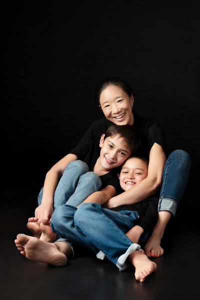 Mum in Black with Her Two Barefoot Boys