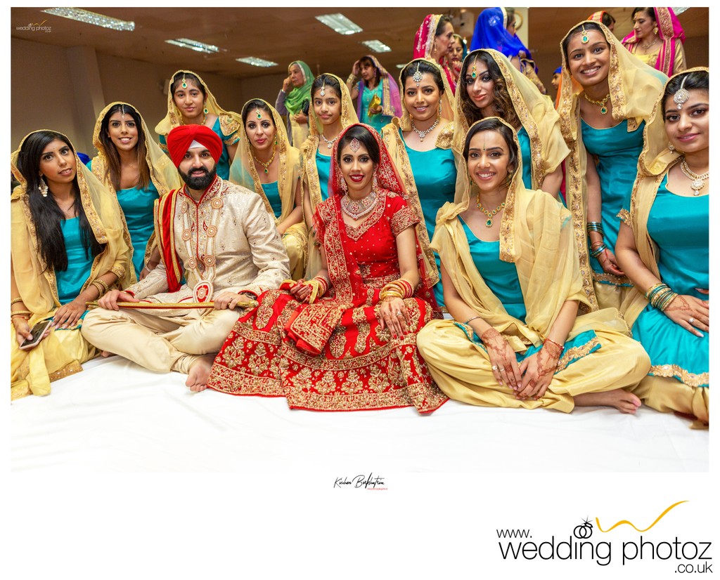 Sikh bride and groom with bridesmaid photography