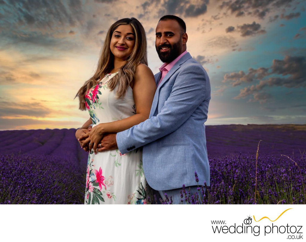Pre-wedding sunset photograph at a Lavender field