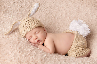 Sleepy baby bunny Cedar Rapids Newborn studio portrait 