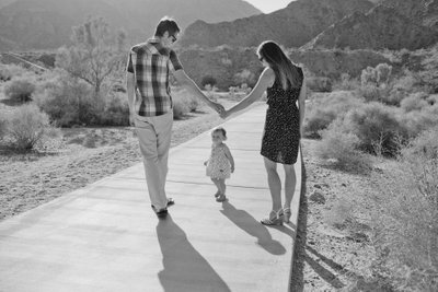 Documentary black and white family photos in the desert