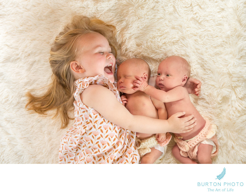 banner elk newborn baby twins portrait with sister newborn and